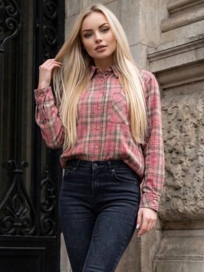 (Копія)Жіноча сорочка у клітинку з фланелі білого кольору 00608 00609