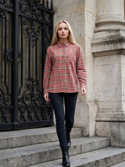 (Копія)Жіноча сорочка у клітинку з фланелі білого кольору 00608 00609