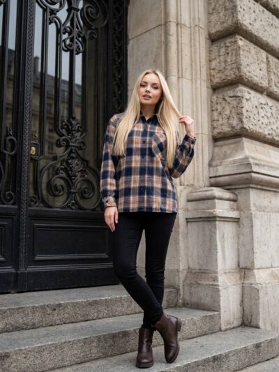 (Копія)Жіноча сорочка у клітинку з фланелі кольору шоколад 00605 00606