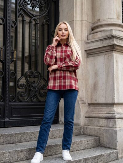 (Копія)Жіноча сорочка у клітинку з фланелі синього кольору 00606 00607