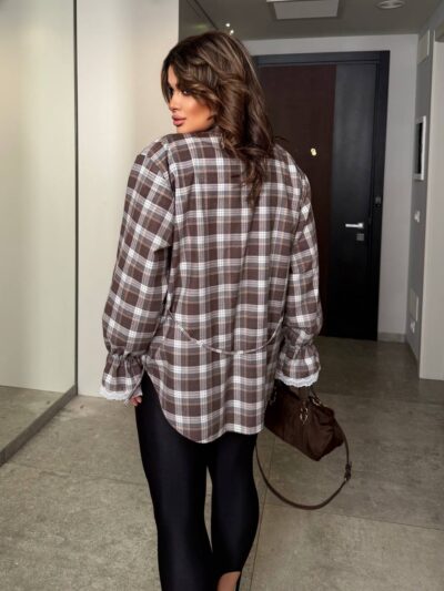 (Копія)Жіноча стильна сорочка у клітинку з поясом рожевого кольору 00612 00613