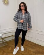(Копія)Жіноча стильна сорочка в клітинку блакитного кольору 00621 00622