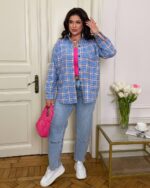 (Копія)Жіноча стильна сорочка в клітинку шоколадно блакитного кольору 00620 00621