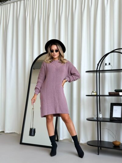 (Копія)Жіноча в’язана сукня з візерунком кольору темна пудра 00562 00563