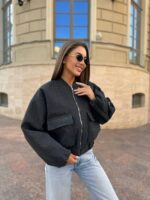 (Копія)Жіночій сучасний бомбер сірого кольору 00674 00675
