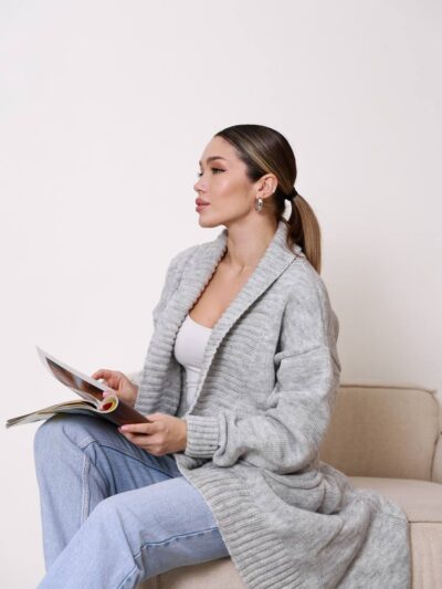 (Копія)Жіночий кардиган з плетеним поясом кольору темна пудра 00601 00602