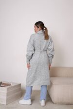 (Копія)Жіночий кардиган з плетеним поясом кольору темна пудра 00601 00602