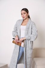 (Копія)Жіночий кардиган з плетеним поясом кольору темна пудра 00601 00602