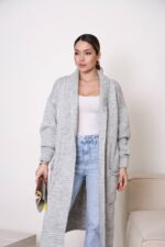 (Копія)Жіночий кардиган з плетеним поясом кольору темна пудра 00601 00602