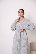 (Копія)Жіночий кардиган з плетеним поясом кольору темна пудра 00601 00602