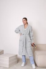 (Копія)Жіночий кардиган з плетеним поясом кольору темна пудра 00601 00602