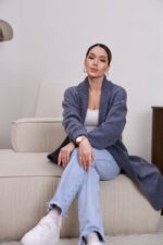 (Копія)Жіночий кардиган з плетеним поясом сірого кольору 00602 00603