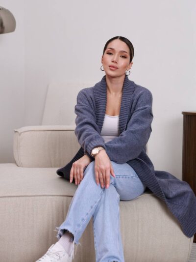 (Копія)Жіночий кардиган з плетеним поясом сірого кольору 00602 00603