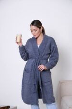 (Копія)Жіночий кардиган з плетеним поясом сірого кольору 00602 00603