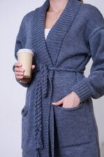 (Копія)Жіночий кардиган з плетеним поясом сірого кольору 00602 00603