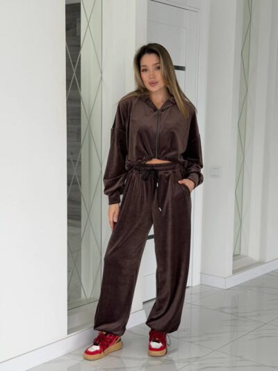 (Копія)Жіночий костюм з велюру чорного кольору 00668 00669