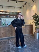 (Копія)Жіночий легкий велюровий костюм з капюшоном шоколадного кольору 00625 00626