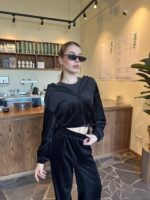 (Копія)Жіночий легкий велюровий костюм з капюшоном шоколадного кольору 00625 00626