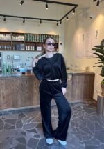 (Копія)Жіночий легкий велюровий костюм з капюшоном шоколадного кольору 00625 00626