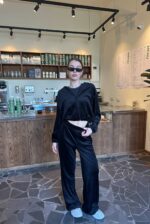 (Копія)Жіночий легкий велюровий костюм з капюшоном шоколадного кольору 00625 00626