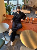 (Копія)Жіночий легкий велюровий костюм з капюшоном шоколадного кольору 00625 00626