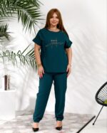 (Копія)Жіночий стильний костюм з надписом із стразів бордового кольору 00634 00635