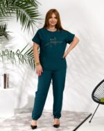 (Копія)Жіночий стильний костюм з надписом із стразів бордового кольору 00634 00635