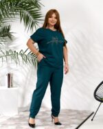 (Копія)Жіночий стильний костюм з надписом із стразів бордового кольору 00634 00635