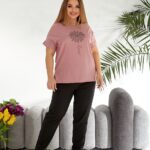 (Копія)Жіночий стильний костюм з надписом із стразів кольору мокко 00637 00638