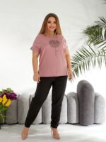 (Копія)Жіночий стильний костюм з надписом із стразів кольору мокко 00637 00638