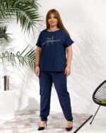 (Копія)Жіночий стильний костюм з надписом із стразів пляшкового кольору 00635 00636