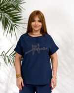 (Копія)Жіночий стильний костюм з надписом із стразів пляшкового кольору 00635 00636