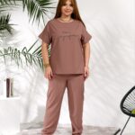 (Копія)Жіночий стильний костюм з надписом із стразів синього кольору 00636 00637