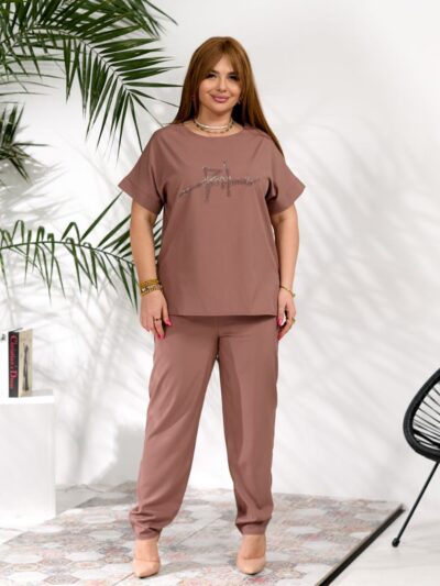 (Копія)Жіночий стильний костюм з надписом із стразів синього кольору 00636 00637