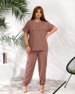 (Копія)Жіночий стильний костюм з надписом із стразів синього кольору 00636 00637