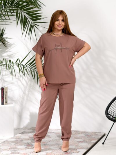 (Копія)Жіночий стильний костюм з надписом із стразів синього кольору 00636 00637