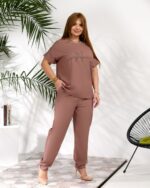 (Копія)Жіночий стильний костюм з надписом із стразів синього кольору 00636 00637