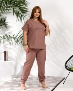 (Копія)Жіночий стильний костюм з надписом із стразів синього кольору 00636 00637