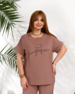 (Копія)Жіночий стильний костюм з надписом із стразів синього кольору 00636 00637