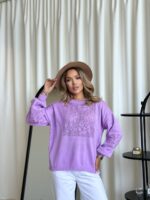 (Копія)Жіночий трикольоровий в’язаний светр з ажурним візерунком блакитного кольору 00579 00580