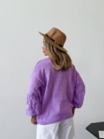 (Копія)Жіночий трикольоровий в’язаний светр з ажурним візерунком блакитного кольору 00579 00580