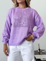 (Копія)Жіночий трикольоровий в’язаний светр з ажурним візерунком блакитного кольору 00579 00580