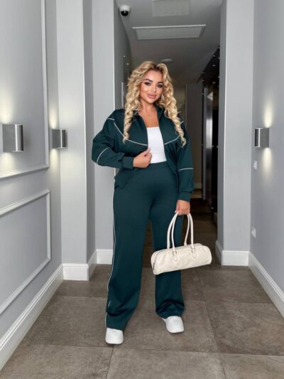 (Копія)Жіночий трикотажний костюм кофта на блискавці та штани палаццо кольору пудра 00523 00524