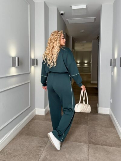 (Копія)Жіночий трикотажний костюм кофта на блискавці та штани палаццо кольору пудра 00523 00524