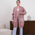 (Копія)Жіночий в’язаний кардиган з етнічним візерунком молочного кольору 00599 00600