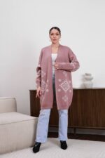 (Копія)Жіночий в’язаний кардиган з етнічним візерунком молочного кольору 00599 00600