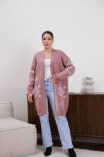 (Копія)Жіночий в’язаний кардиган з етнічним візерунком молочного кольору 00599 00600