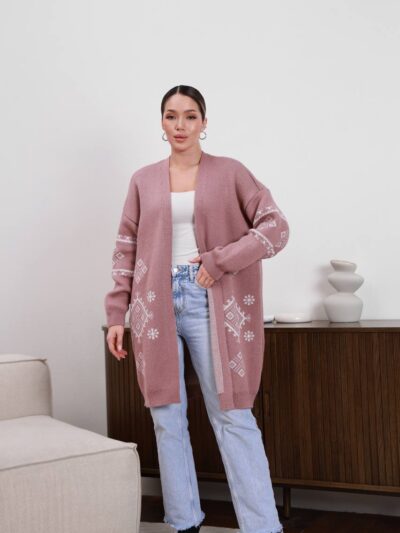 (Копія)Жіночий в’язаний кардиган з етнічним візерунком молочного кольору 00599 00600