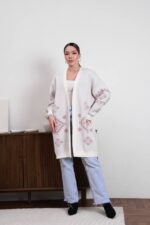 (Копія)Жіночий в’язаний кардиган з етнічним візерунком сірого кольору 00598 00599