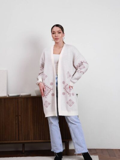 (Копія)Жіночий в’язаний кардиган з етнічним візерунком сірого кольору 00598 00599